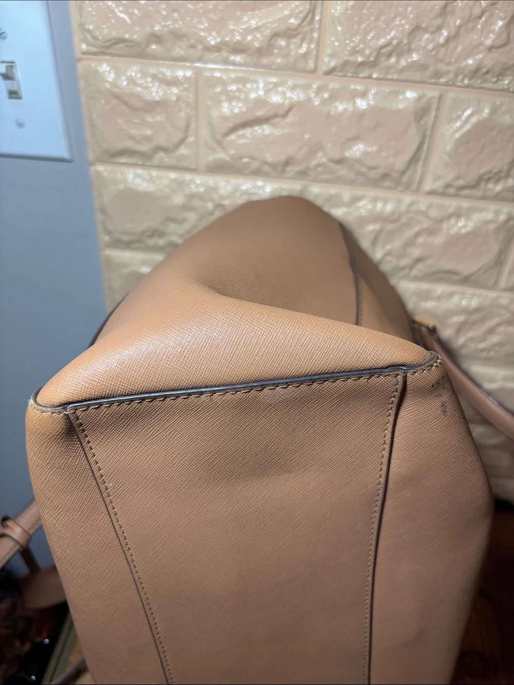 Tory Burch Tan Saffiano Leather Tote with Gold Logo 14.5”x11”x5.5”